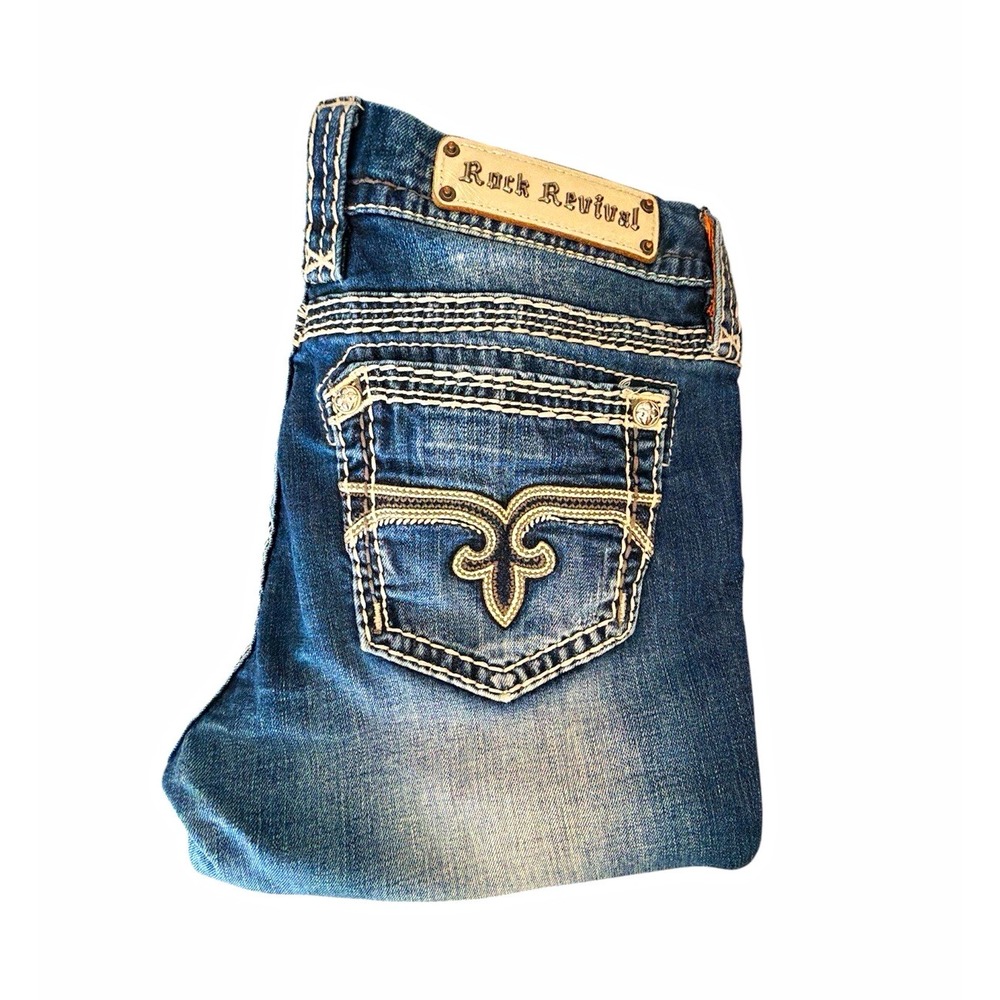 Rock Revival Mattie Skinny Jeans Size 30 Medium Wash Embroidered Cowgirl Western